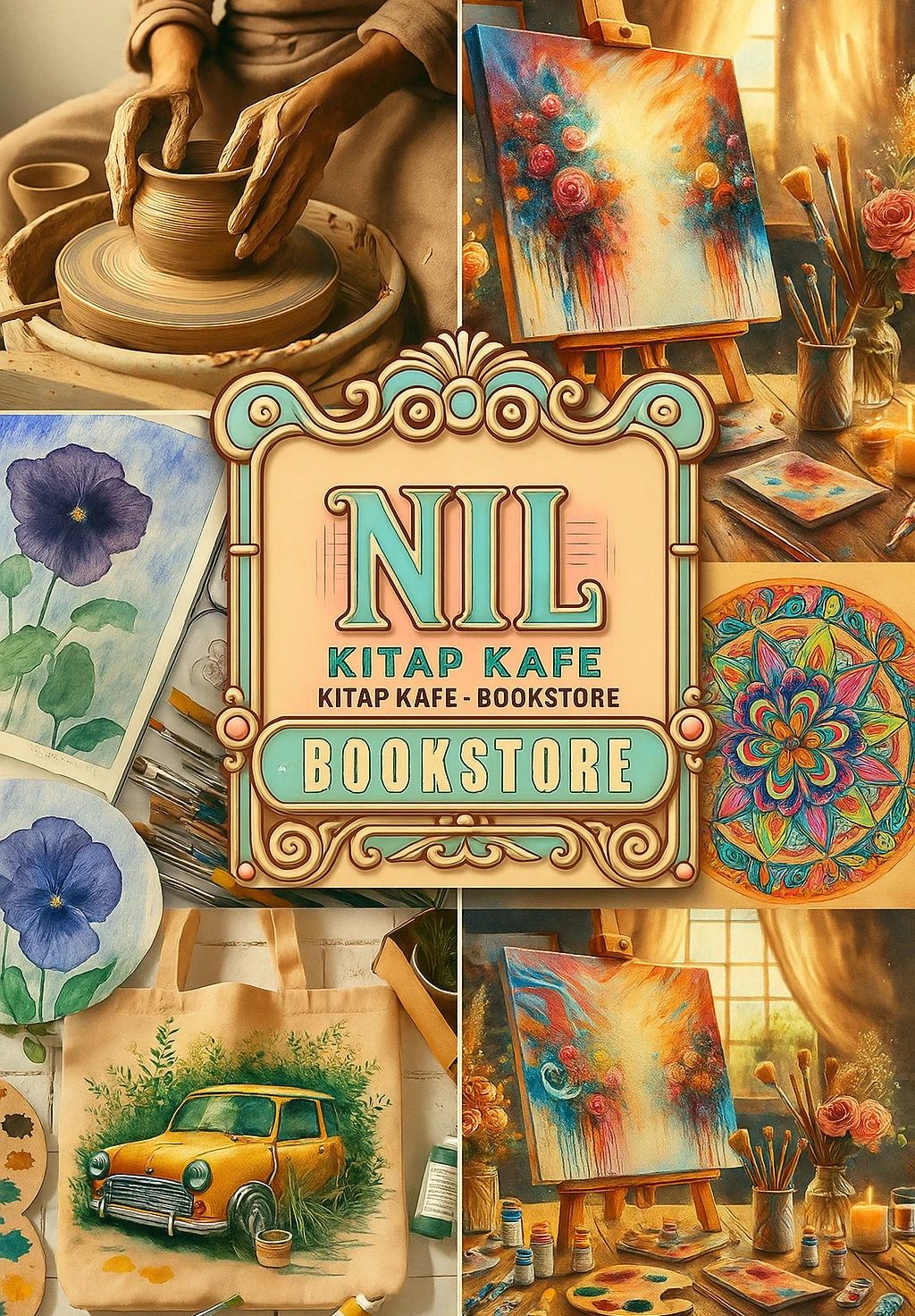 Workshop Nil Kitap Kafe İzmir | Seramik, Mandala, Çanta, Tuval, Obje Boyama Etkinlik