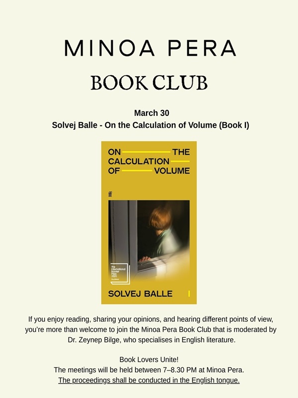BOOK CLUB at Minoa Pera: On the Calculation of Volume (Book I) by Solvej Balle