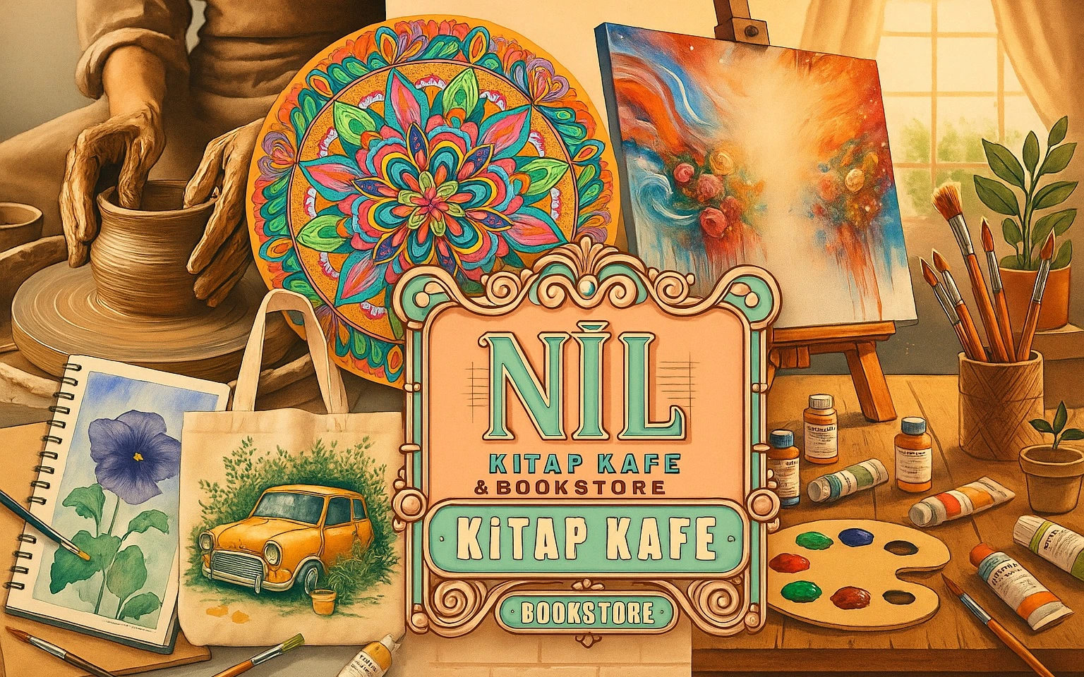 Workshop Nil Kitap Kafe İzmir | 3D Animasyon, Seramik, Mandala, Çanta, Tuval, Obje Boyama Etkinlik Takvimi