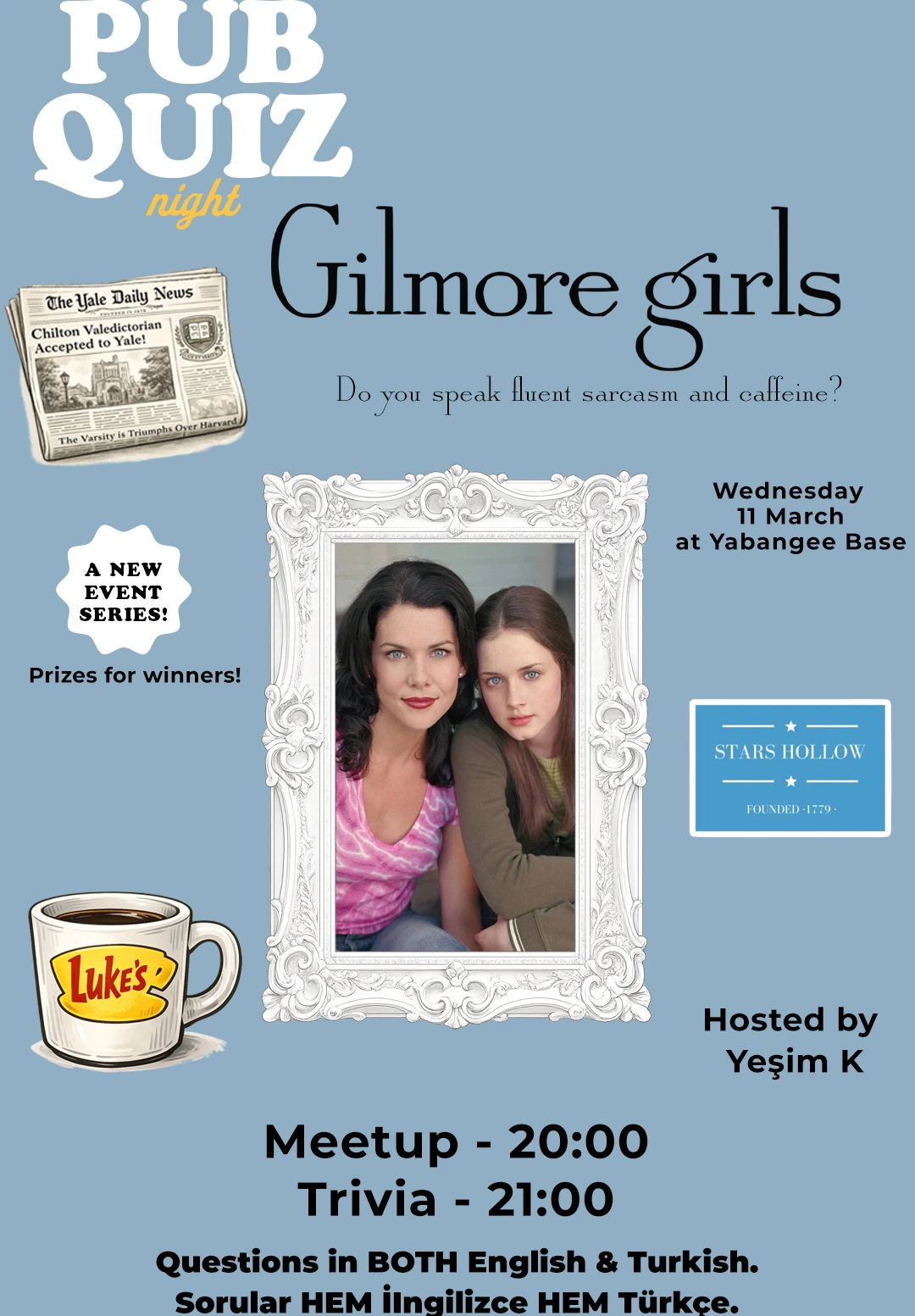 Pub Quiz Night on Gilmore Girls (TV Show): Questions in English & Turkish